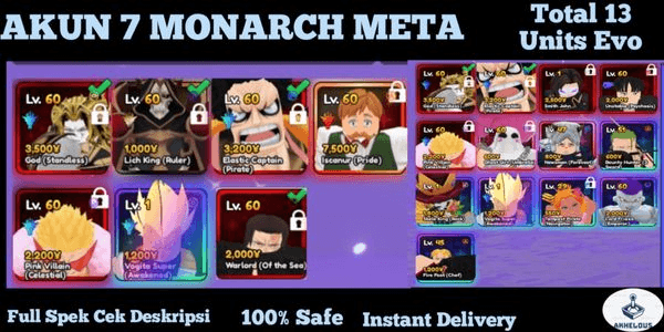 Gambar Product AKUN 7 MONARCH META + Unstable Evo + Total 13 Evo Units + Decent Familiar