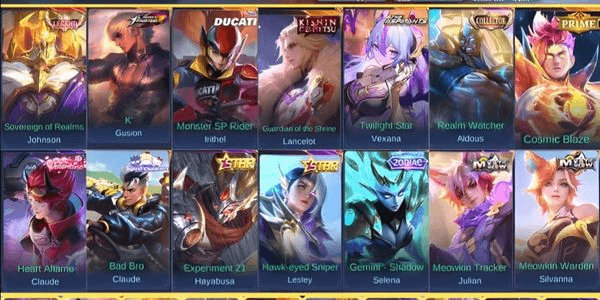 Gambar Product [368 Skins] | Limited + Collab + Legends | Claude Sanrio | Lancelot Kishin Densetsu | Johnson Legend | Irithel Ducati | Floryn Sanrio #F36