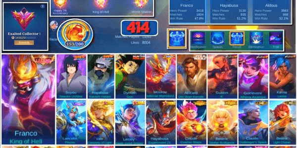 Gambar Product #3431 | 414 Skins | Legend Franco | Sasuke Kakashi | HxH Gon | Internal Moskov | StarWars Alucard | Prime