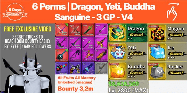 Gambar Product Akun Fruit Permanent - No 10 - Blox Fruits