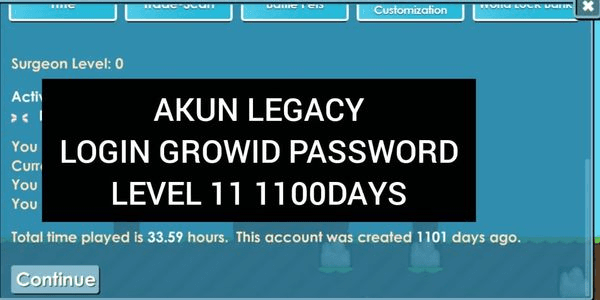 Gambar Product ACCOUNT LEGACY LEVEL 11 LOGIN GROWID 1100days