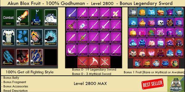Akun Blox Fruit - Level MAX - GODHUMAN - Third SEA / SEA 3