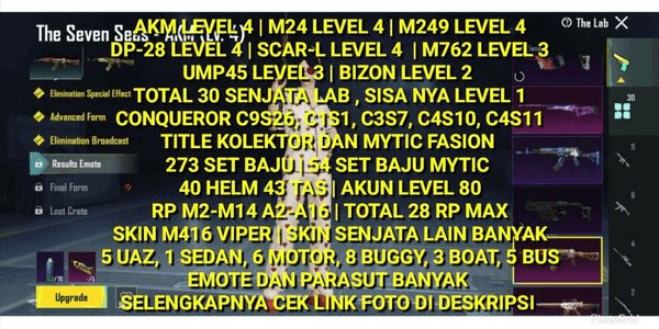 Gambar Product AKM LEVEL 4 | M24 LEVEL 4 | M249 LEVEL 4 | CONQUEROR 4X | 28 RP MAX | 273 SET BAJU | SKIN M416 VIPER