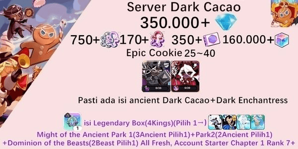 Gambar Product Akun starter Cookie Run Kingdom(Server Dack Cacao)DC12