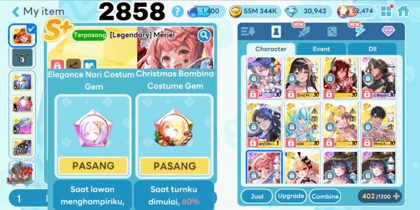 Gambar Product 2858 - ACCOUNT LGR GG OP. LEGENDARY COSTUME MERIEL. LEGENDARY COSTUME WHITE PHANTOM THIEF. COSTUME EVO BLACK HORUS