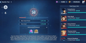 ACCOUNT BATTLE TIER 58 + ESSENCE 18K + SJW POWER 486K + 8 PAID SKINS + 6 LIMITED SKINS + 5 HUNTER COLLAB IDLE + 3 HUNTER COLLAB FRIEREN