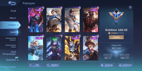 Gambar Product (0249) | 161 Skins 100 Hero | 17 Epic | 2 Lightborn | 2 Mystic | Collector Natalia | AMAN ANTI HACKBACK