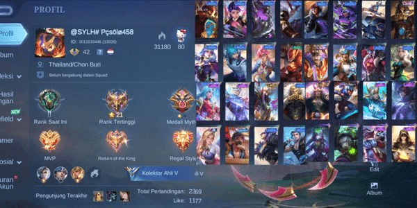 Gambar Product MOBILE LEGEND ACCOUNT CHEAP GG [KOLEKTOR VALIR] HERO 82 SKIN 124
