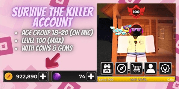 Gambar Product Account Survive The Killer | Level 100 | 922k Coins