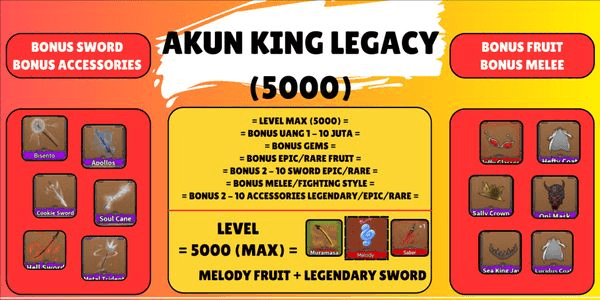 Gambar Product Akun King Legacy (Level Max) – Melody Fruit + Legendary Sword