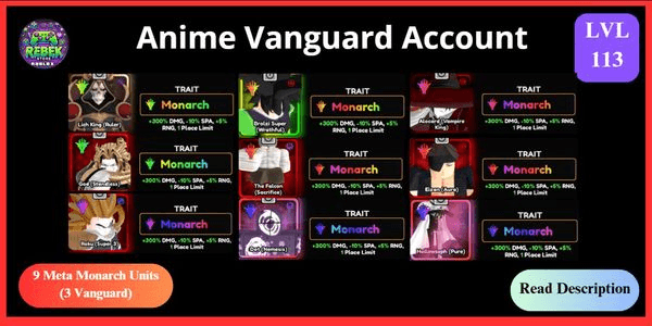 Gambar Product Account 9 Meta Monarch - Lich King, Alocard, Broly, Shiny Dio, Shiny Hollowseph, The Falcon, Aizen, Roku (Super 3), Dot + 2 Divinity Memoria