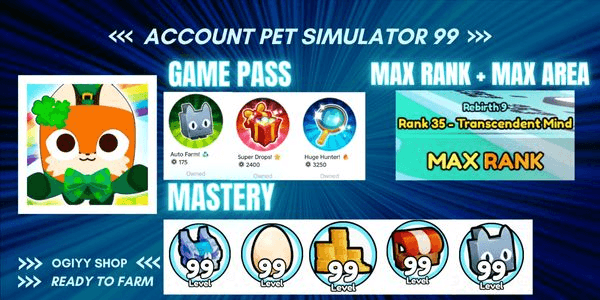 Gambar Product Akun Superdrop + Huge Hunter + Max Rank + Max Area | Pet Simulator 99