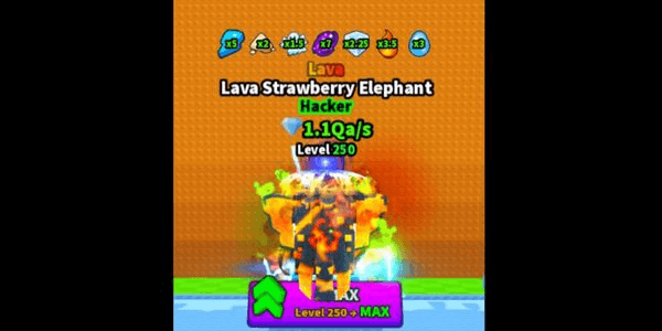 Gambar Product >SHRINK for Brainrots > MAX LVL 250 (1.1QD/s) Lava Strawberry Elephant > Super Op!