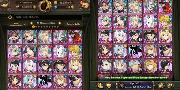 Gambar Product [ ASIA ] DM 900+ | Full Collab Solo Leveling, Fire Force, Konosuba HR | 7UR 3LR | CC 5,5M+ ( Code Only )
