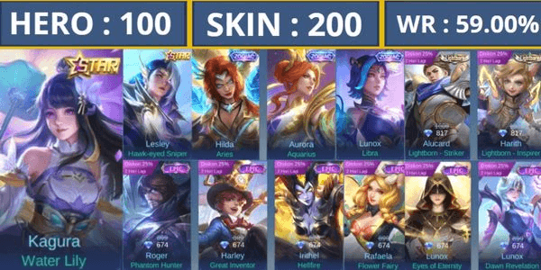 Gambar Product ACCOUNT MLBB PRIBADI WR GG DAN AMAN, SKIN ZODIAK, BANYAK SKIN EPIC , SKIN STARLIGHT , MPL KADITA #YNRGAMING #BERGARANSI