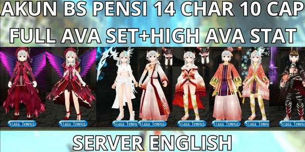 Gambar Product AKUN BS PENSI 14 CHAR 10 CAP MAX LVL 315 SERVER ENGLISH, FULL AVA SET+GUDANG A-D 100,ISI MPW 2S, SIAP PAKAI, VIA MQ, ANTI HACKBACK, SUPER MURMER