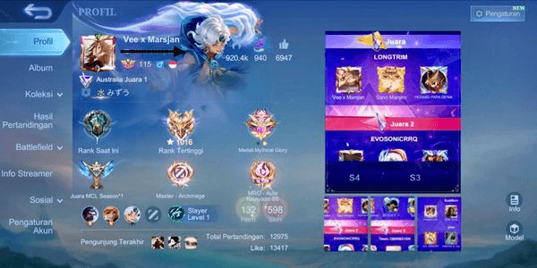 Gambar Product MLBB BINTANG 1016 + 8 GLOBAL HERO MAGE + AULA MRO JUARA S1 INDONESIA + MRO JUARA S5 AUSTRALIA + RECALL TASTAS + ARCHMAGE LEVEL 9