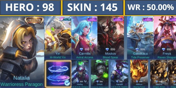 Gambar Product AKUN HERO BANYAK ,EMBLEM MAX DAN SKIN GG #AMAN
