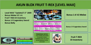 Blox Fruit T-REX Account [MAX Level] [Datpol] [Not Verified]