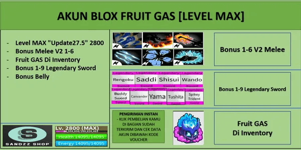 Akun Blox Fruit Gas [Level MAX]