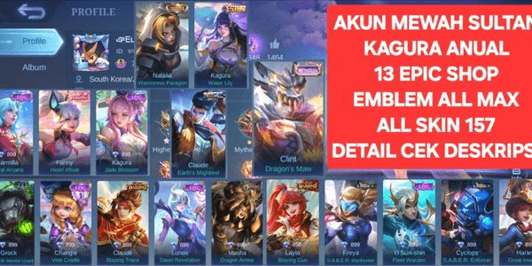 Gambar Product Cheap mobile legends account (hero+skin+lots of emblems)