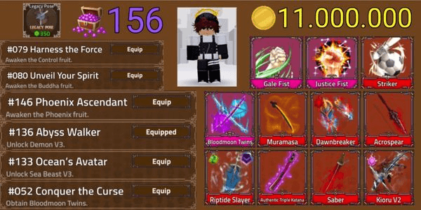 Gambar Product Akun King Legacy - Riptide Slayer - DawnBreaker - Gale Fist - Justice Fist - Trickster - Acrospear - Kioru V2