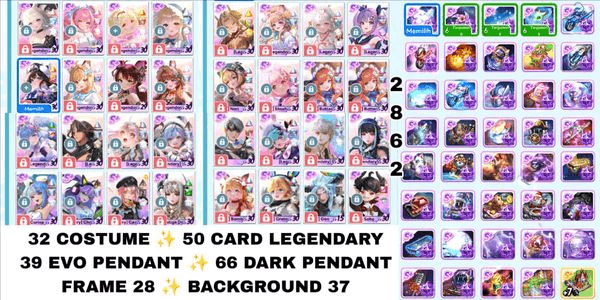 Gambar Product 2862 - AKUN GETRICH SULTAN. 32 COSTUME. 50 CARD LEGENDARY. 39 EVO PENDANT. 66 DARK PENDANT.