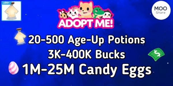 Gambar Product Akun Adopt Me Bonus Potions + Bucks + Bonus Pets