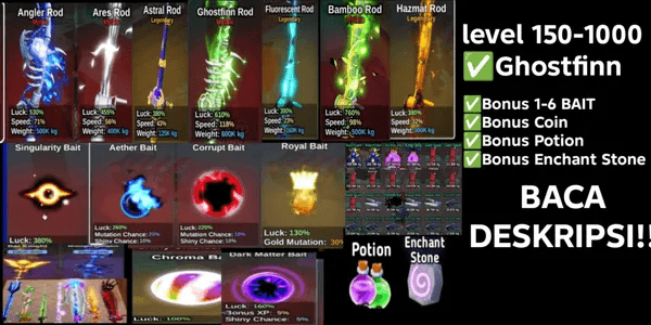 Akun Fish It [Bonus Rod + Bonus Bait + Bonus Coin]