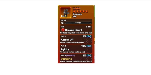Teddy Pet Skill Broken Heart Vampiric