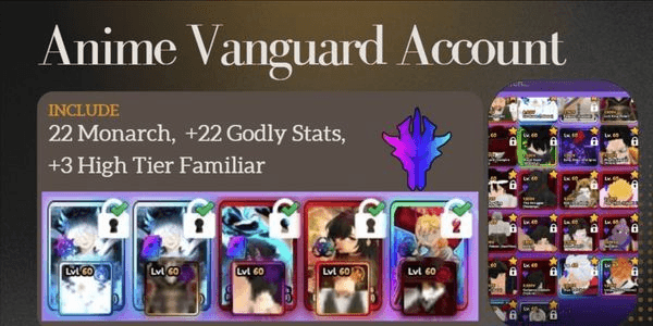 Gambar Product Av Account - 22 Monarch, 22 Godly Stats, +3 High Tier Familiar n MORE