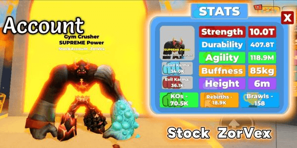 Gambar Product Akun Very Op || Rebirth 18,980 || Strength 10T || Durability 350T || Have 1000 Pet 100%