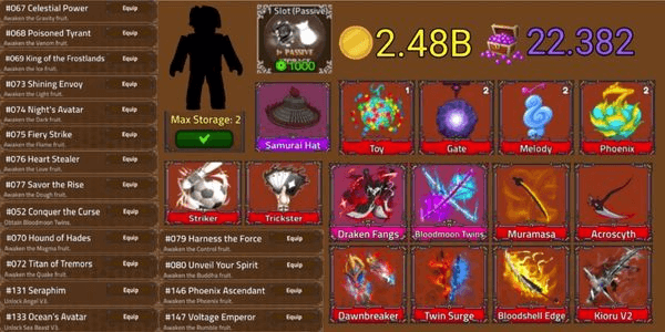 Gambar Product Akun King Legacy - Draken Fangs - Twin Surge - Samurai Hat - DawnBreaker - Bloodshell Edge - Trickster - Striker - 2 phoenix - 2 Gate