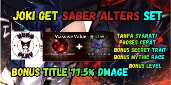 Gambar Product Joki Get Saber Alter Set | Bonus Title 77.5% Damage | Sailor Piece
