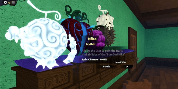 Gambar Product Fruit Battlegrounds Account 3 Max level Mythic Fruit Nika + Ope V2 + Dough V2 (3 Mythic Max LVL Fruit + 36.3K Gems)