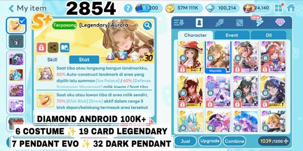 Gambar Product 2854 - AKUN GET RICH GG OP. COSTUME LEGENDARY AURORA. COSTUME LEGENDARY NARI. COSTUME LEGENDARY QUEEN IRISH. COSTUME LEGENDARY BLOSSOM