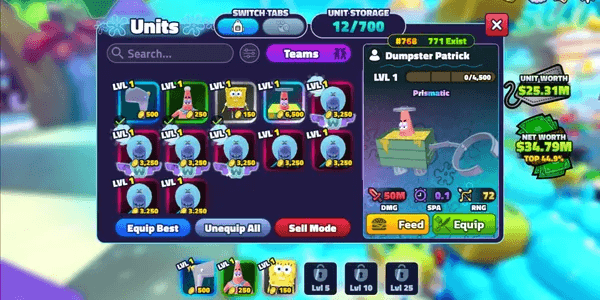Akun Starter SpongeBob Tower Defense [Dumpster Patrick]