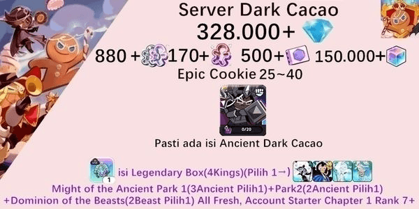 Gambar Product Akun starter Cookie Run Kingdom(Server Dack Cacao)DC7