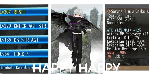 Gambar Product AKUN 5SLOT CHAR HAVE KNUCK ONIX 2S+S DILENGKAPI AVATAR MIX PP16%