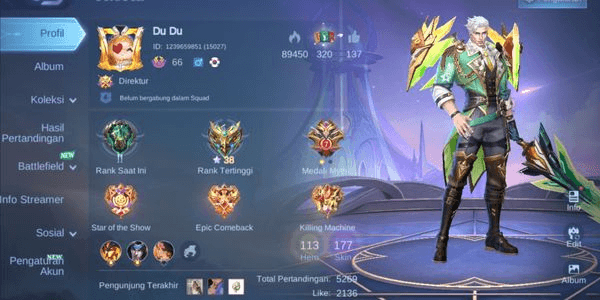 Gambar Product Akun ML Murah Hero 113 | Emblem Max | Koletor Ahli 2