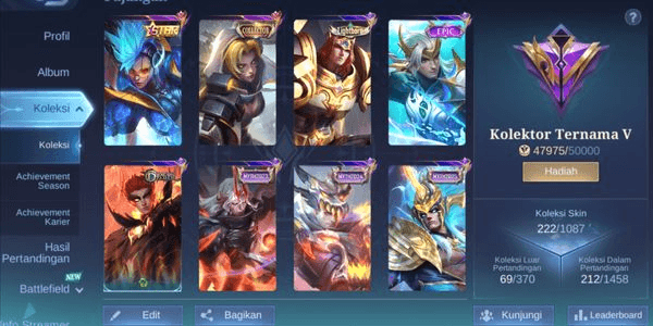 Gambar Product Akun ML Murah Hero 127 | Annual Karrie | Emblem Max | Kolektor Ternama