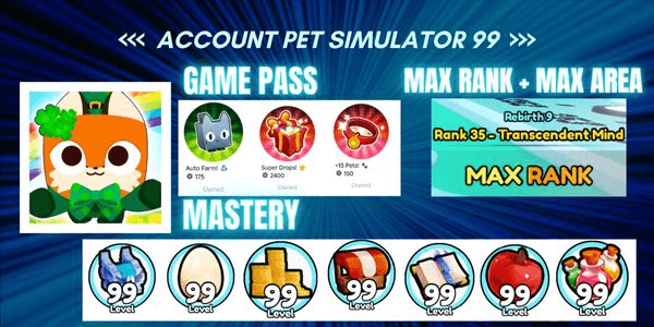 Gambar Product Akun Superdrop + Huge Hunter + Max Rank + Max Area | Pet Simulator 99