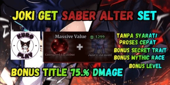 Gambar Product Joki Get Saber Alter Set + Title 75% Damage | Sailor Piece