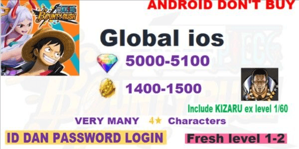 Akun Gacha One piece Bounty Rush ios Global