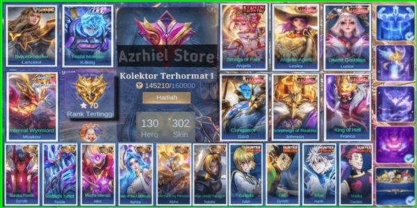 Gambar Product Akun Sultan Skin Gagah + MEWAH ( 5 Legend + 6 Collector + Full HxH + Lance Dawning + Xborg 11.11 + Moskov ALLSTAR + Angela Kishin ) Recall TLID .