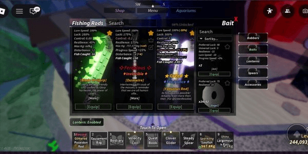 Gambar Product Akun fisch level 1286 ( 98% mastery rod) & fish it