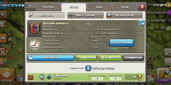 Gambar Product Clan lvl 21 - Nick BUTUAN BANDITS - Ch lvl 8 - warlog aman Nick bagus Ggwp