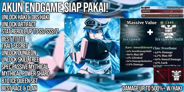 Gambar Product Akun Endgame Sailor Piece – B10 Ice Queen Weapon | Secret Trait | Endgame Ready