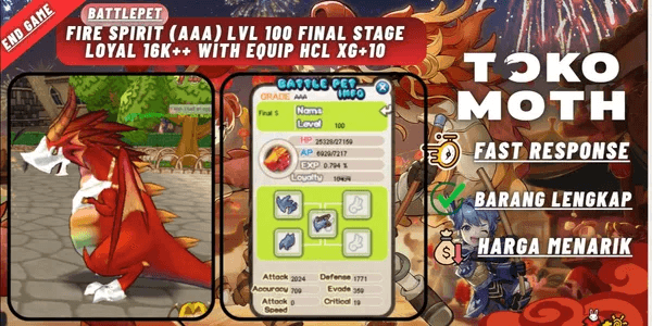 Fire spirit (AAA) lvl 100 Final Stage Loyal 16k++ with equip HCL XG+10