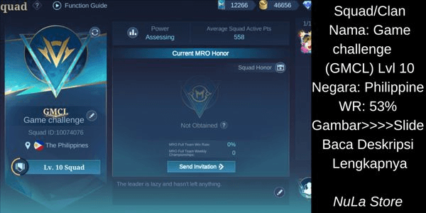 Gambar Product Squad/Clan Mobile Legends Lvl 10 | Negara/Country Philippine | 111 Match WR 53% | Via Gifting | Baca/Read Deskripsi